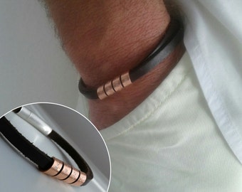 Mens Personalized, Leather Bracelet, Engraved bracelet,gifts for him, Copper bracelet Personalized gifts, Father's day, Gift for father