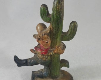 John Wright Western Cowboy on Cactus Cast Iron Figure