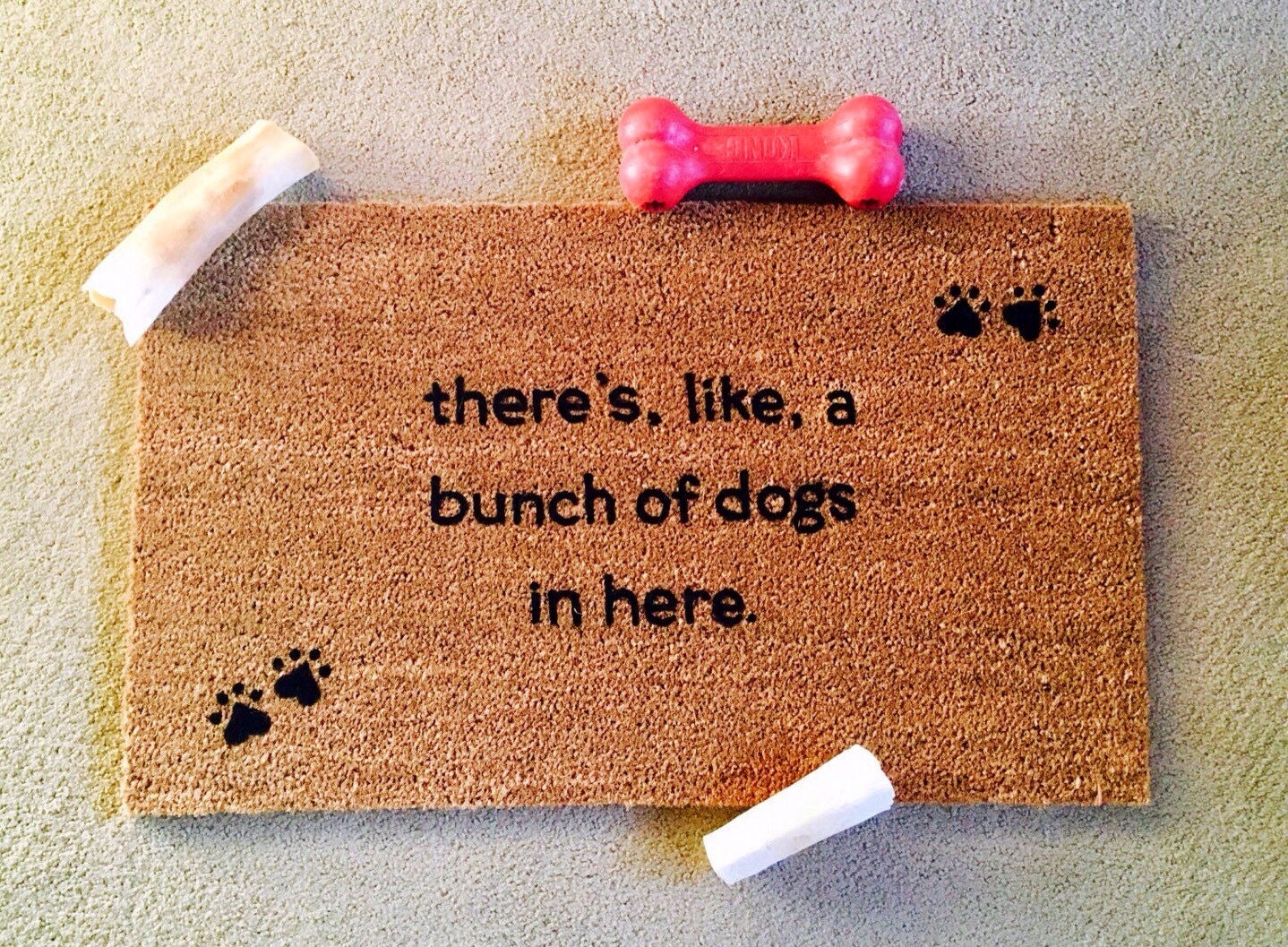 there's like a bunch of dogs in here Custom Door Mat Dog