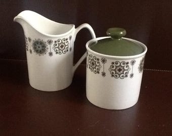 1970's Cream and Sugar Set in Avocado Green and Brown.