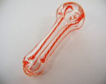 Red and White Spiral Striped Glass Pipe Bowl Spoon