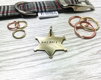 Sheriff Badge, Hand Stamped ID Tag, Dog ID Tag, Copper Dog Tag, Brass Tog Tag, Dog Tag, Gift For Dog Lover, Hand Cut