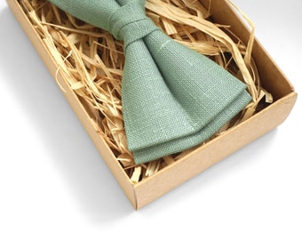 Sage green linen Bow Tie, Pale Green Bowtie, Sage Wedding Tie, Freestyle Bow Tie, Light Green Bowtie, Mens Sage Bow Tie, Meadow bow tie
