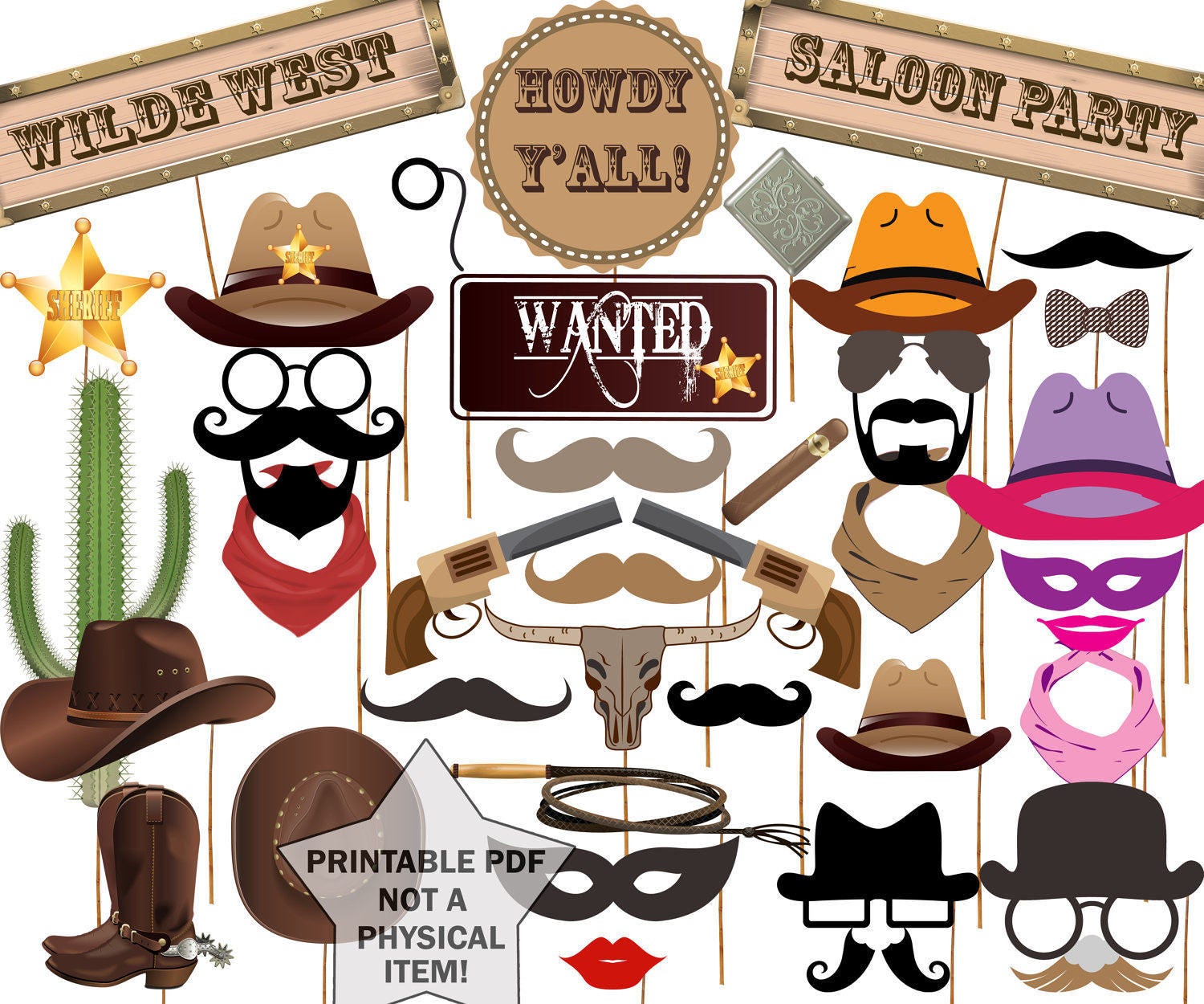 Cowboy Photo Booth Props WESTERN PARTY PROPS Wild