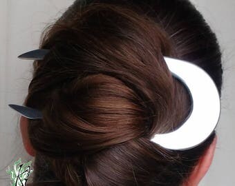 OOAK Hair fork mirror Moon comb waterproof handmade one of a kind silver crescent moon FL 5,1 inch designer metallic aluminium shop sale