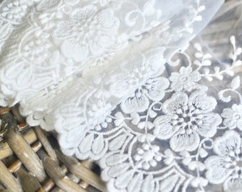 White lace fabric I White lace trim I Bridal lace I Lingerie lace I Embroidered lace I Embroidered net I Lace trim I White Lace I Net lace