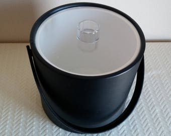 Vintage Black Leather Ice Bucket, Vintage Black Mr. Ice Bucket, Vintage Barware, Vintage Ice Bucket, Made in U.S.A.