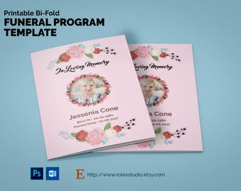 Printable Bi-fold Funeral Program Template, Obituary Template, Memorial Program Template, Editable MS Word & PSD Pamphlet, FPT-02