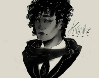 Digital Black and White Paintings:Bust/Thighs up-Waist/Full body