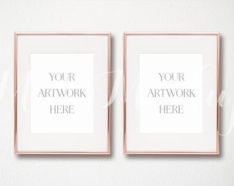8x10 DIGITAL Set of 2 Rose Gold Frame Mockup (Portrait) - Stock Photo, Styled Photography, Mock up, prints, INSTANT DOWNLOAD