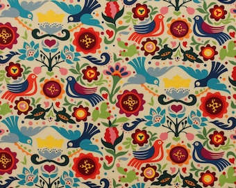 La Paloma Mexican Fabric | Birds | Floral | Folklorico | Traditional Mexican Folk Art Material | Dove of Peace and Love