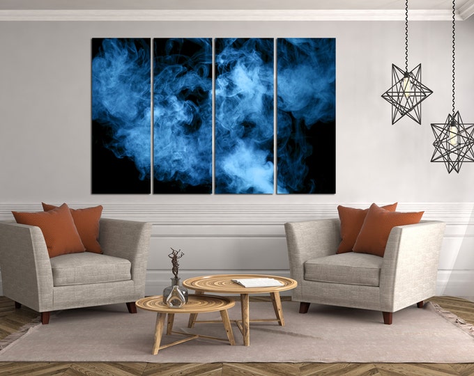 Large Blue smoke canvas wall art, smoke art print, colorful smoke fine art, smoke photography, abstract smoke print