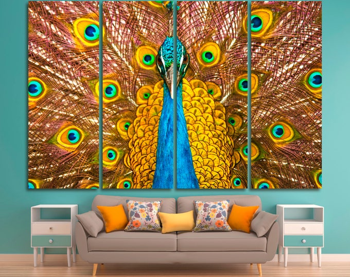 Large peacock wall art canvas art home and office decor, large colorful wall art peacock painting canvas print home decor, peacock art print