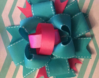 Oversized Bow, Boutique Bow, Teal and Pink Bow, Headband