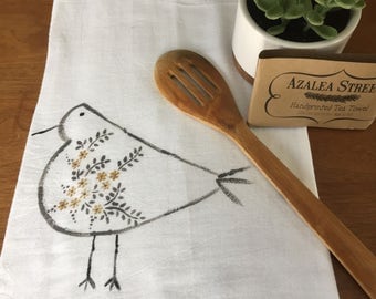 Little Bird Hand-Printed Tea Towel - Floral Collection