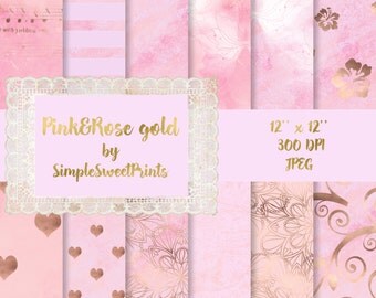 Rose gold foil digital paper, rose gold paper, rose gold foil paper, digital paper packs, digital paper, scrapbook paper, pink digital paper