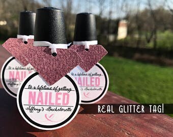 Bachelorette Favor Tags - Nail Polish Favors Tags - To a Lifetime of Getting Nailed - Diamond Ring Tags - Glitter Bachelorette Favor Tags