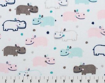 Shannon Minkyk Fabric, Shannon Cuddle Minky, RKC Happy Hippo Cuddle Minky, Blush Pink Hippo, Hippo Minky Fabric, Fabric By The Yard