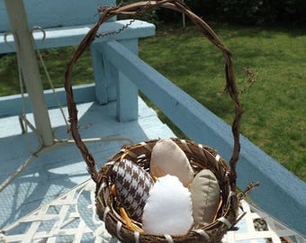 Basket of Hand Sewn Plush Eggs