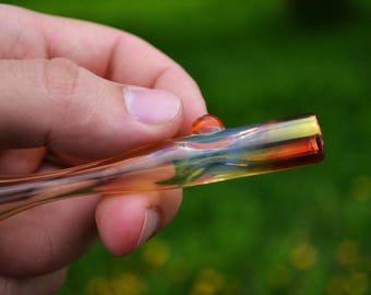 Golden Glass One Hitter Cigarette holder handblown glass pipe glass chillum glass chillum one hitter, chillum, glass one hitter pipe golden