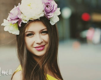 Purple Flower Crown, Purple Wedding Headpiece, Carnival Headdress, Woodland Fantasy Headband, Spring Headband, Birthday Gift for Mother