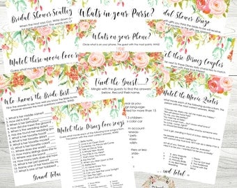 Bridal Shower Game MEGA Pack - Bridal Shower Printables 10 Games, Shabby Chic Rose Theme, Instant Download