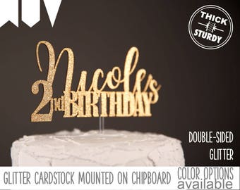 2nd birthday cake topper, personalized cake topper, custom cake topper, Glitter party decorations, cursive topper