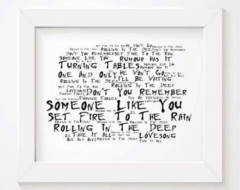 Noir Paranoiac ADELE Art Print Typography Lyrics Poster - Signed & Numbered Limited Edition Unframed 10x8 Inch Album Wall Art Poster