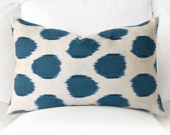 Handwoven Silk Organic Modern ikat pillows-Ivory Blue Pillows-Dark Blue Pillow -Blue Silk Pillow Cover-Solid Blue Pillow-Marine Blue Pillow