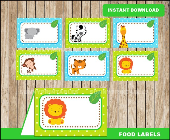 Safari food labels printable Safari baby shower tent cards