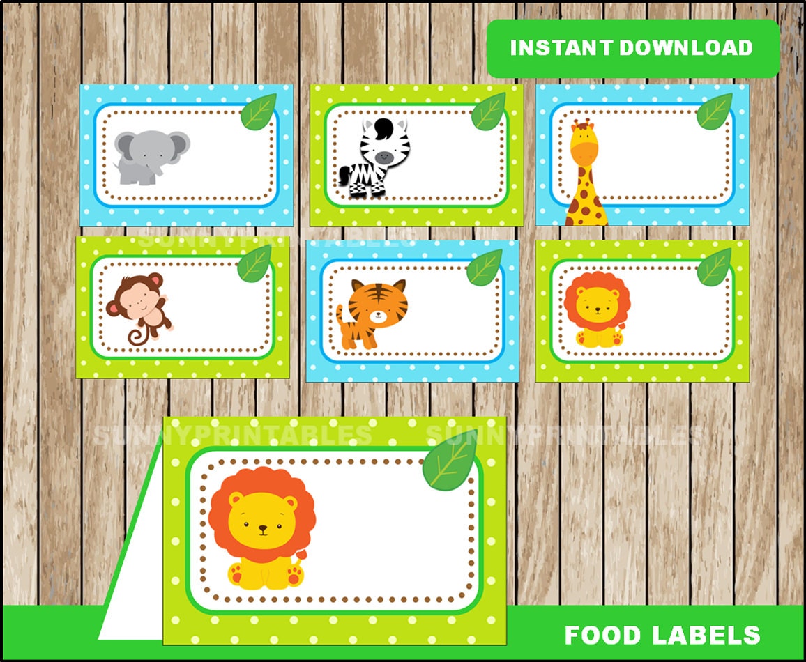 Safari food labels printable Safari baby shower tent cards