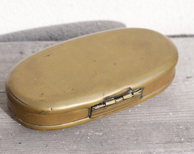 Antique brass box, Dutch Tobacco snuff box, collectible tobaccania, business card case, credit card holder, desk tidy gift for him