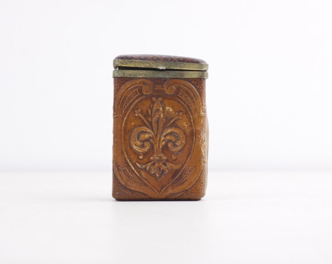 French leather cigarette case, Fleur de Lys card case, business card case, antique Edwardian leather box