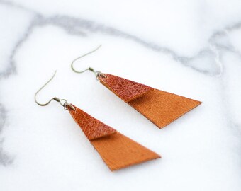 Layered Leather Geo Drop Earrings