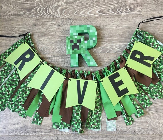 game,pixel,game birthday,video game banner,tnt,mine themed party,mine party,tnt party,pixel party,mine banner Il_570xn