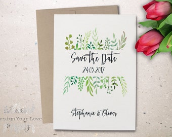 printable save the date printable greenery save the date leafy wreath garden wedding green wedding calligraphy invitation save our date