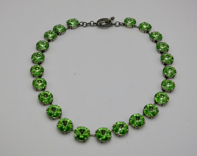 Green peridot Swarovski crystal rivoli collar necklace. Layer for a larger bold dramatic look.