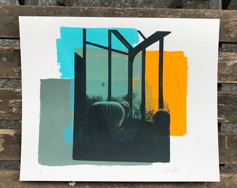 Sunlit Cactus limited edition one off silkscreen print