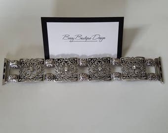 Apple Watch Band, Apple Watch Band 38mm, Apple Watch Band 42mm, Antique Silver Square Filigree