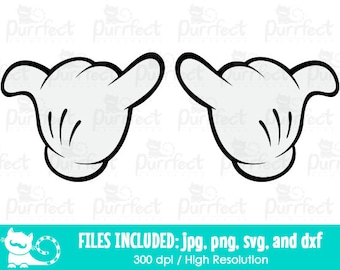 Mickey and Minnie Hang Loose Hands SVG, Mickey Gloved Hands SVG, Disney Digital Cut Files in svg, dxf, png and jpg, Printable Clipart