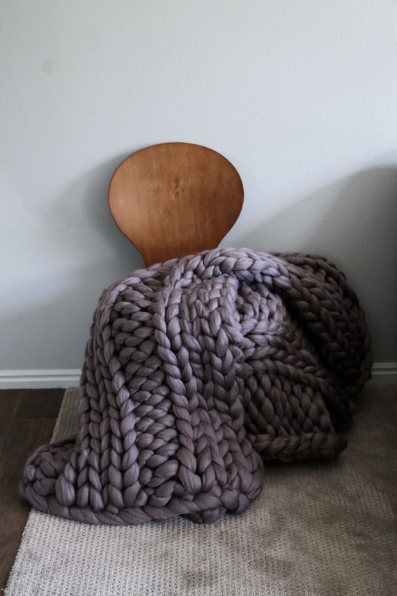 60x80 Merino Wool Thick Knit Blanket Large Chunky