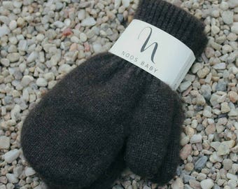Premium quality yak down mittens for kids - dark chocolate