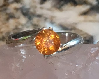 Silver mandarin garnet ring