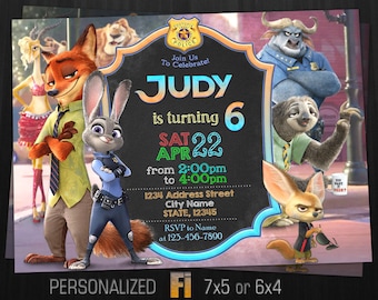 Zootopia Invitation, Zootopia Birthday Party, Bunny, Hare, Rabbit, Fox, Police, Animals, Predator, Personalized, Printable, Digital File