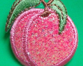 Embroidered Iron-On Applique Sparkle Peach, 1 x 1+1/2 inch