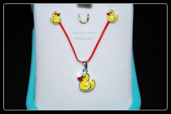 Set Duck Enamel Necklace Earrings Sterling Silver White Gold plated Lakasa e-shop Jewelry gifts kids best ideas girl school moda collection