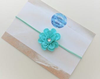 Blue Headband, Baby Headband, Skinny Elastic Headband, Small Flower Headband, Infant Headband