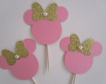 Minnie mouse cupcake toppers - Set of 12, Minnie Mouse Birthday Party Cupcake toppers