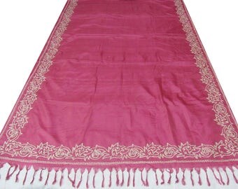 Pink indian traditional vintage sari pure silk saree floral embropidered craft
