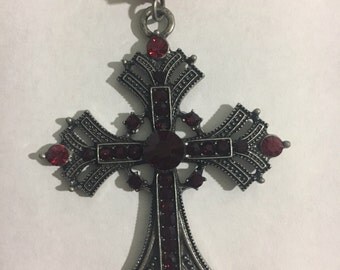 Gothic Black and Red Cross RearView Mirror Charm/Accessory /Gothic Jewled Cross Rearview Charm